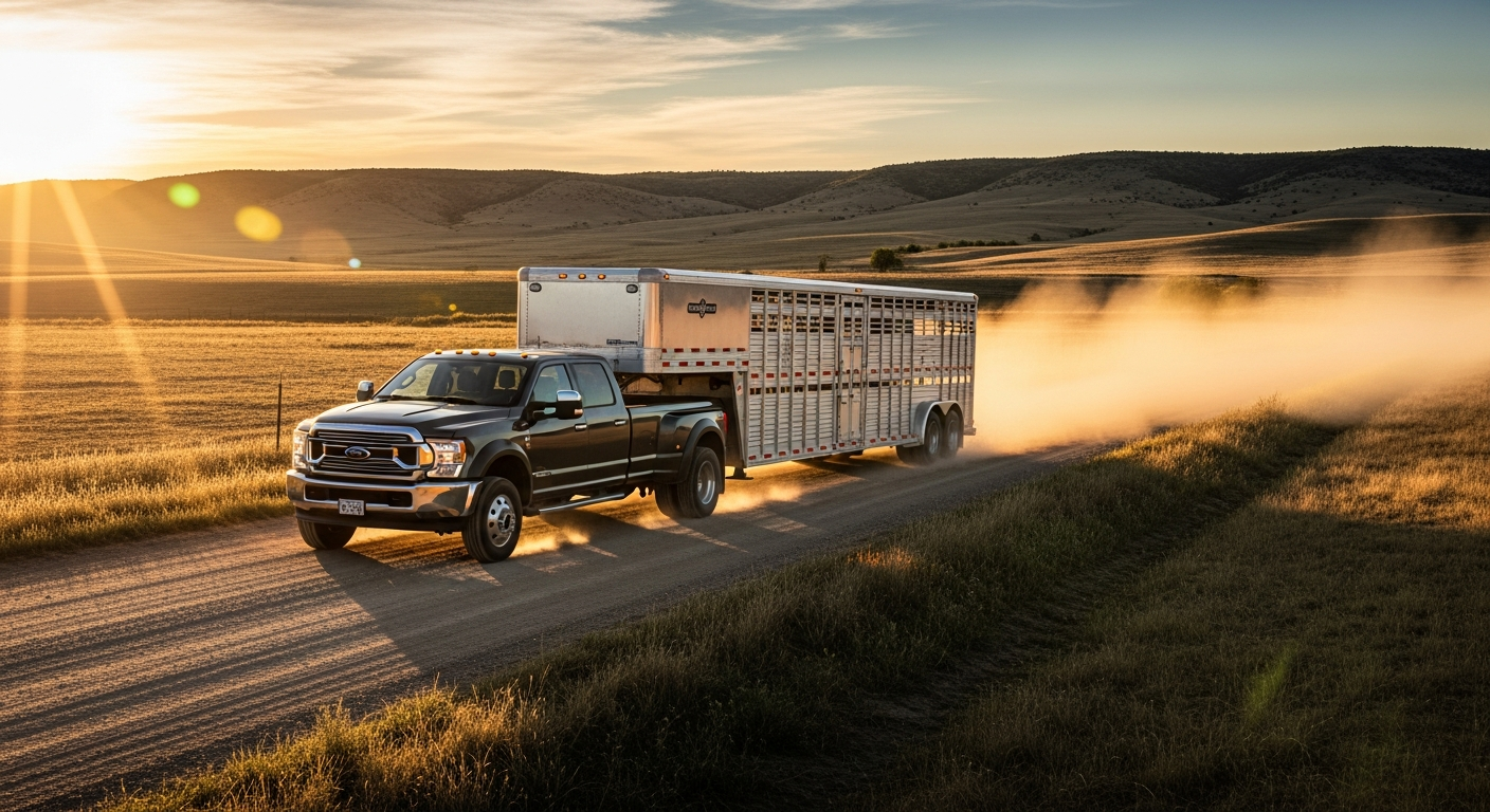 Livestock hauler's transport truck on a rural road